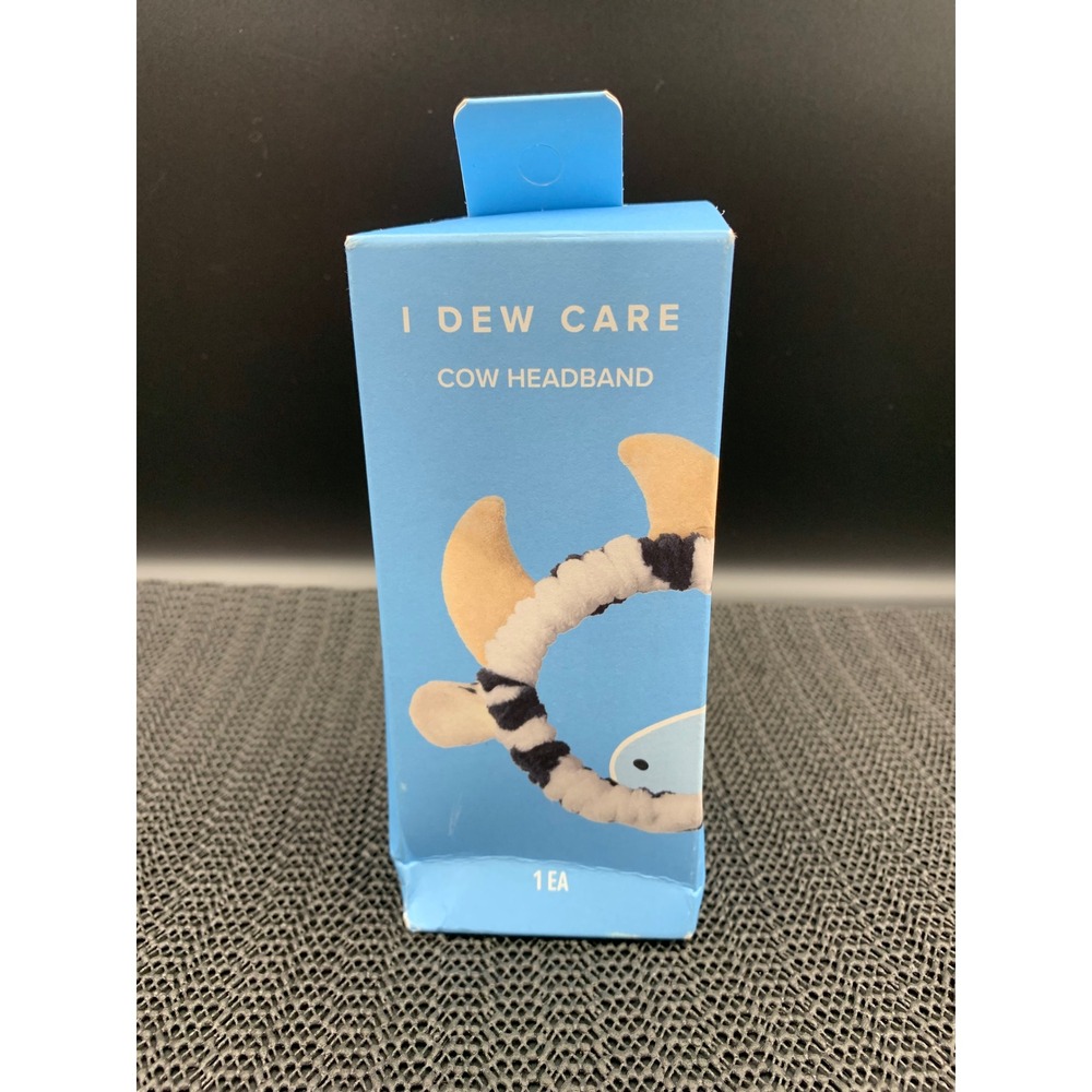 I Dew Care Cow Headband Plush Animal Skincare Makeup Hair Band Black White New